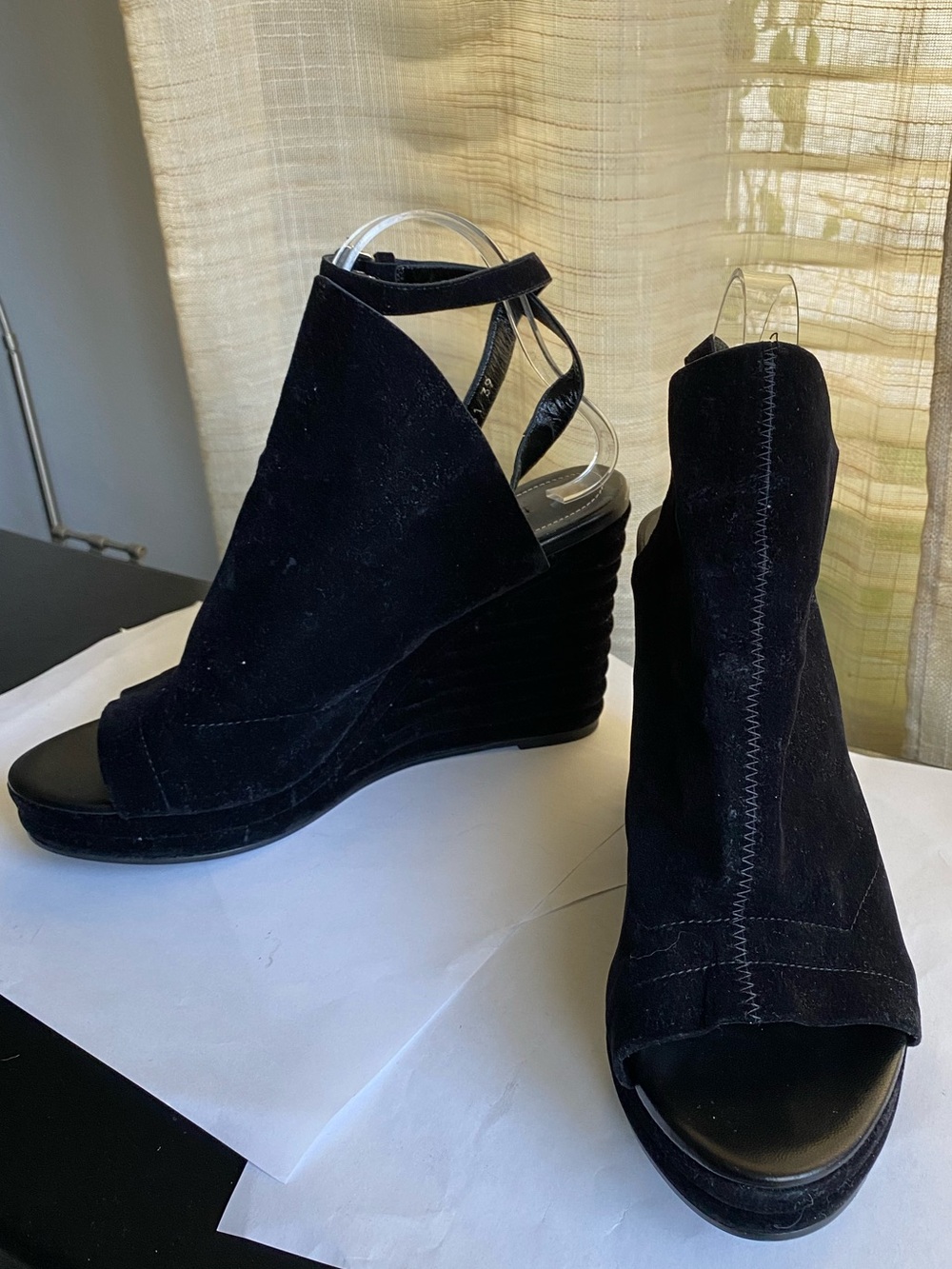 Balenciaga Black Suede Open-Toe Wedge Sandals